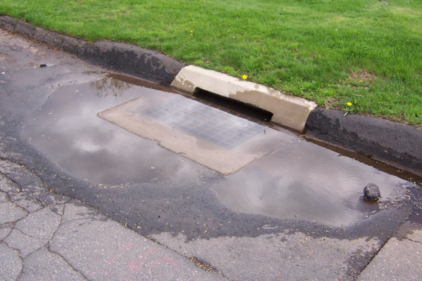 A clogged stormwater drain