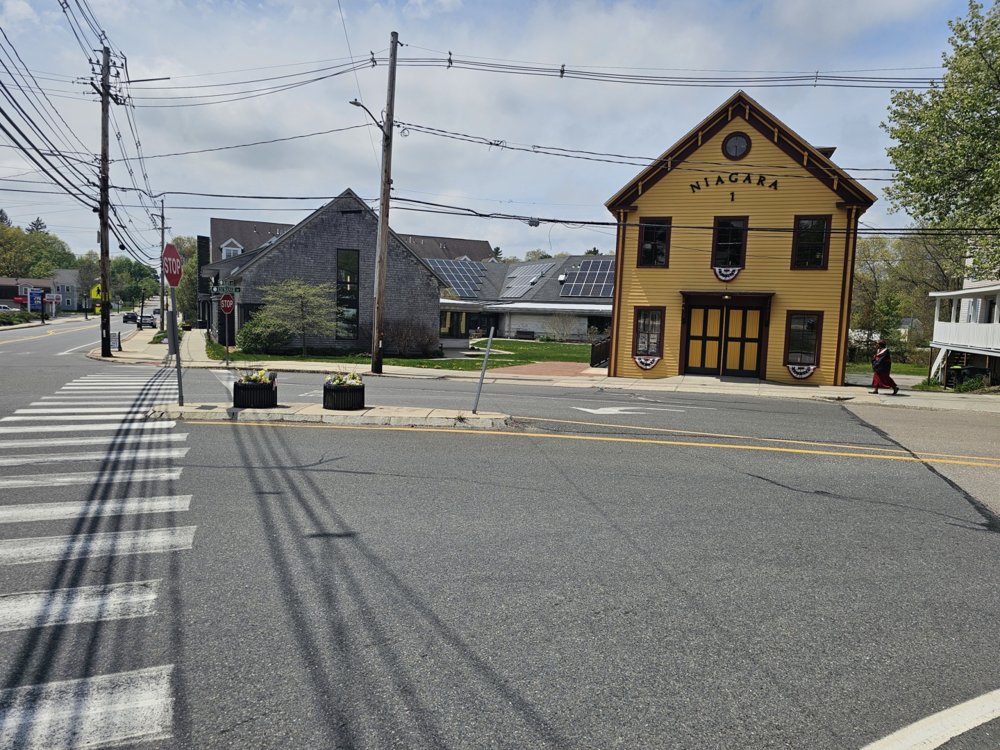 Existing conditions of Main Street and Exchange Street intersection for the Millis, MA Complete Streets project