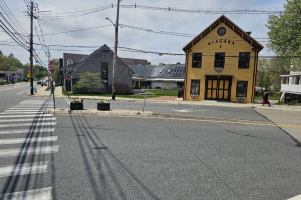 Existing conditions of Main Street and Exchange Street intersection for the Millis, MA Complete Streets project